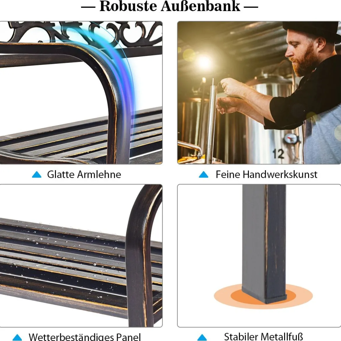 Gartenbank Parkbank Ruhebank mit Rückenlehnen Antike Gartenbank Möbel für den Außenbereich Bronze