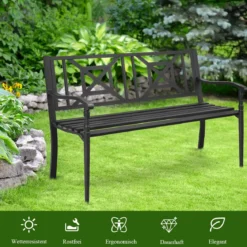 Gartenbank Parkbank Sitzbank Eisenbank mit Rückenlehne 128 x 63 x 82 cm Schwarz