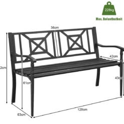 Gartenbank Parkbank Sitzbank Eisenbank mit Rückenlehne 128 x 63 x 82 cm Schwarz