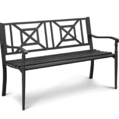 Gartenbank Parkbank Sitzbank Eisenbank mit Rückenlehne 128 x 63 x 82 cm Schwarz