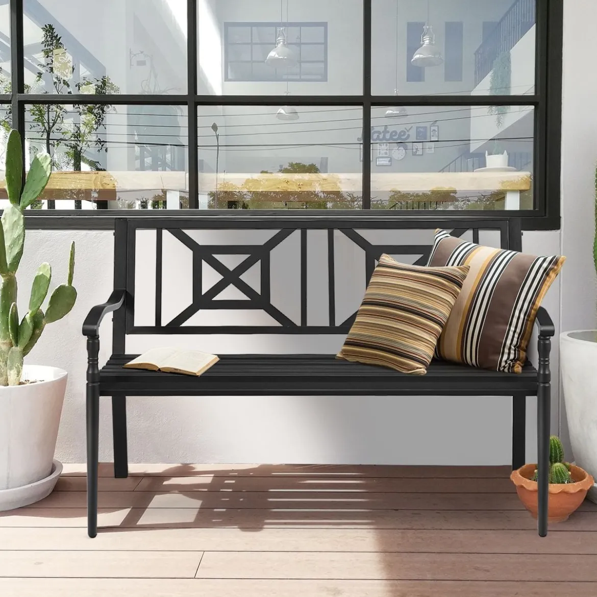 Gartenbank Parkbank Sitzbank Eisenbank mit Rückenlehne 128 x 63 x 82 cm Schwarz
