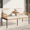 Gartenbank Polyrattan mit Kissen 2-Sitzer Balkonbank mit Hartglastisch Sitzbank 137x64x84 cm