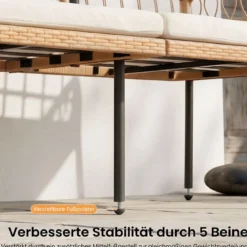 Gartenbank Polyrattan mit Kissen 2-Sitzer Balkonbank mit Hartglastisch Sitzbank 137x64x84 cm