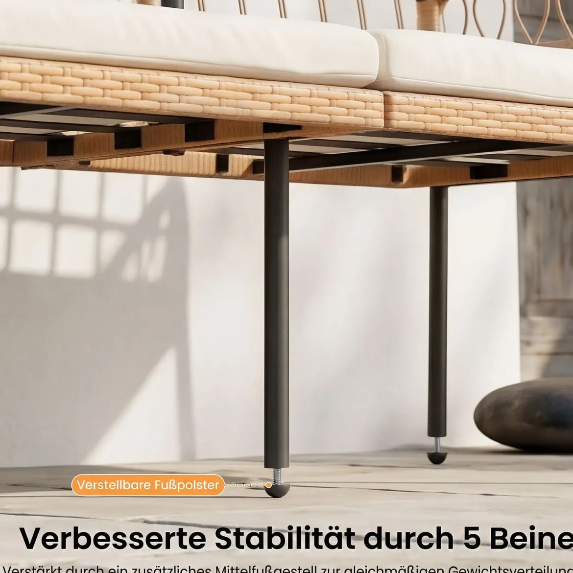 Gartenbank Polyrattan mit Kissen 2-Sitzer Balkonbank mit Hartglastisch Sitzbank 137x64x84 cm