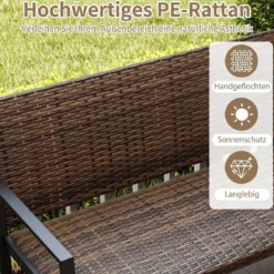 Gartenbank Rattan Outdoor Sitzbank mit Rückenlehne & Armlehnenfür 2 Personen Braun