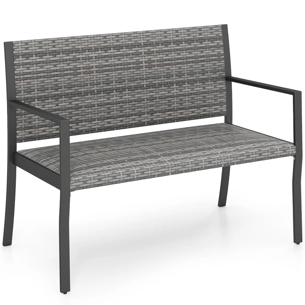 Gartenbank Rattan Outdoor Sitzbank mit Rückenlehne & Armlehnenfür 2 Personen Grau