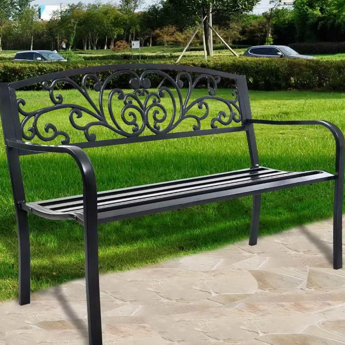 Gartenbank Schaukel Parkbank Gartenmöbel Stizbank Biergarten Gusseisen 127 x 60 x 85 cm
