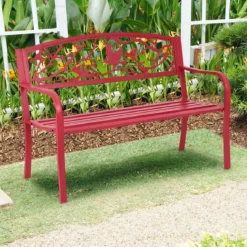 Gartenbank 3-Sitzer Parkbank Eisenbank mit Rückenlehnen Rot 127 x 60 x 88 cm