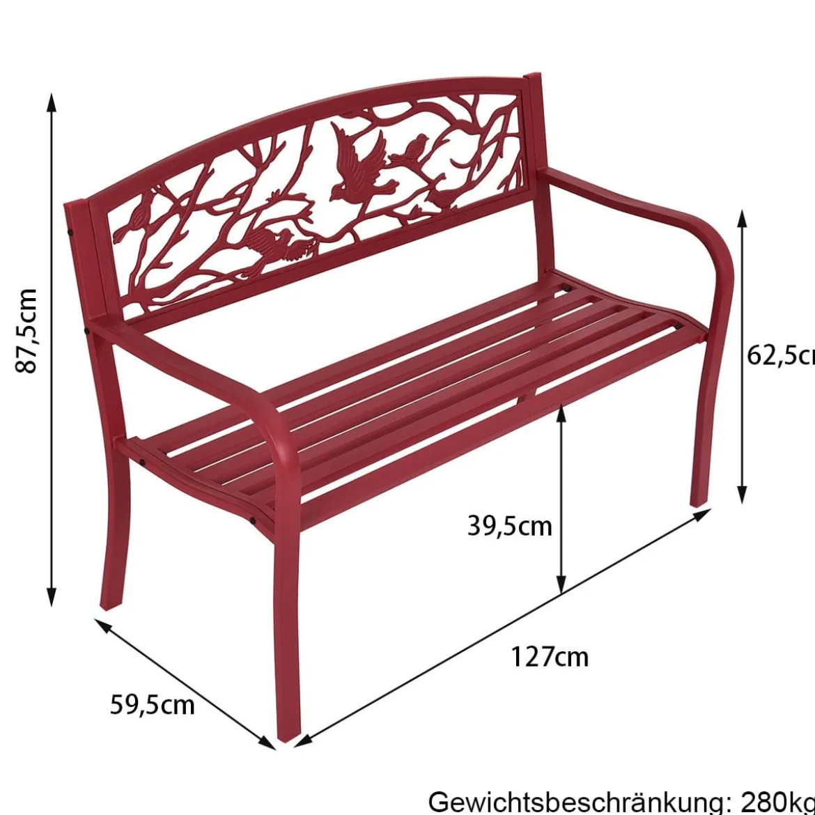 Gartenbank 3-Sitzer Parkbank Eisenbank mit Rückenlehnen Rot 127 x 60 x 88 cm