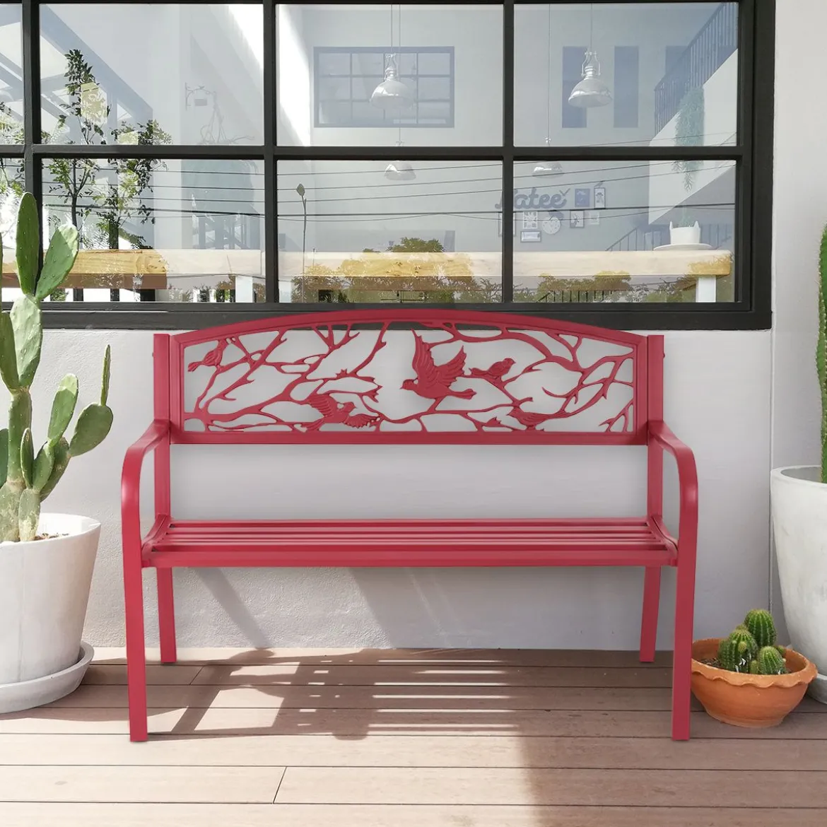 Gartenbank 3-Sitzer Parkbank Eisenbank mit Rückenlehnen Rot 127 x 60 x 88 cm