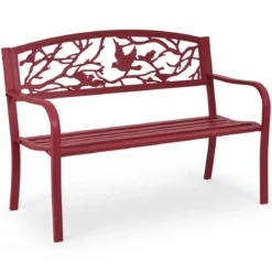 Gartenbank 3-Sitzer Parkbank Eisenbank mit Rückenlehnen Rot 127 x 60 x 88 cm
