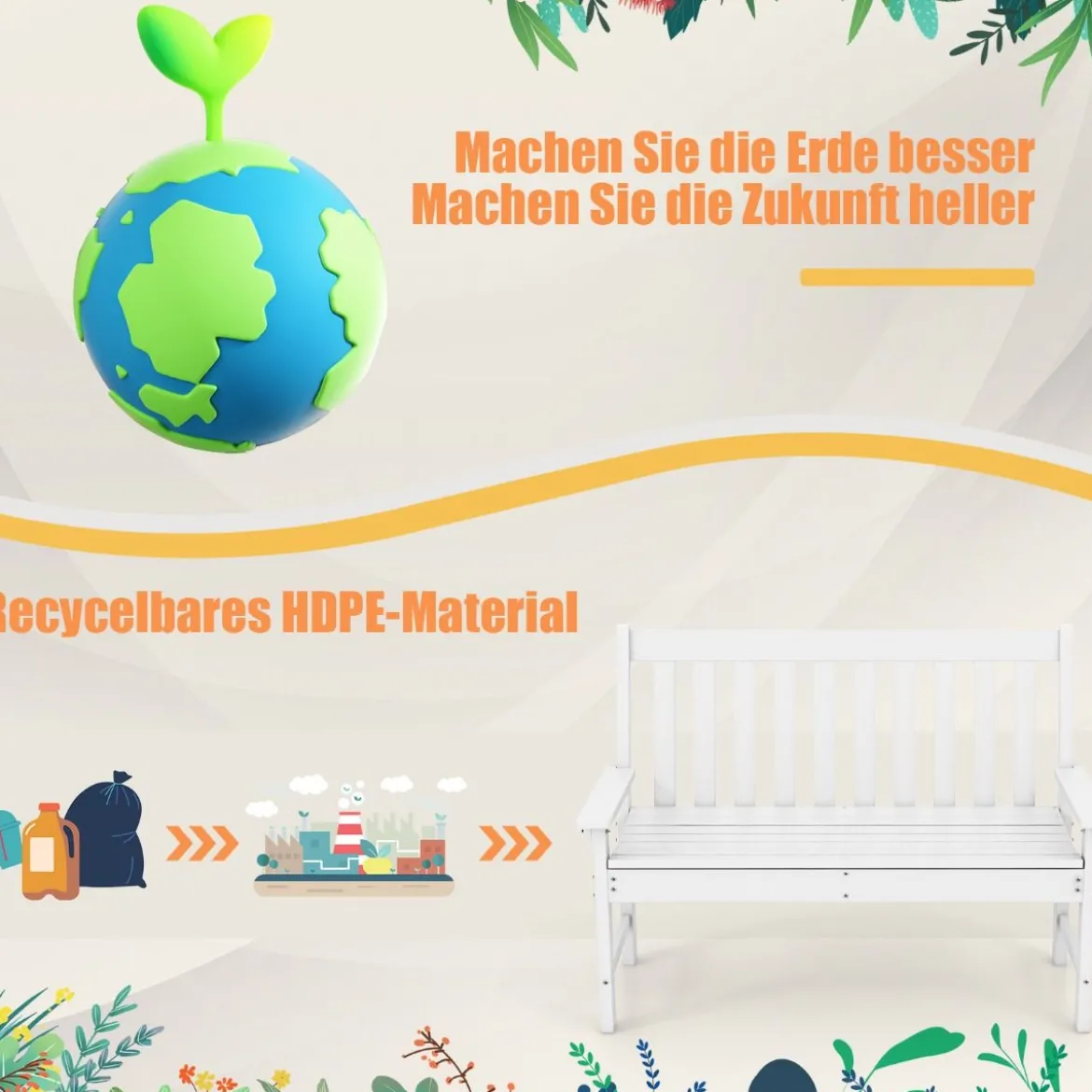 Gartenbank wetterfest Allwetter-Sitzbank aus HDPE Parkbank für 2-3 Sitzer Braun/Schwarz/Grau/Weiß