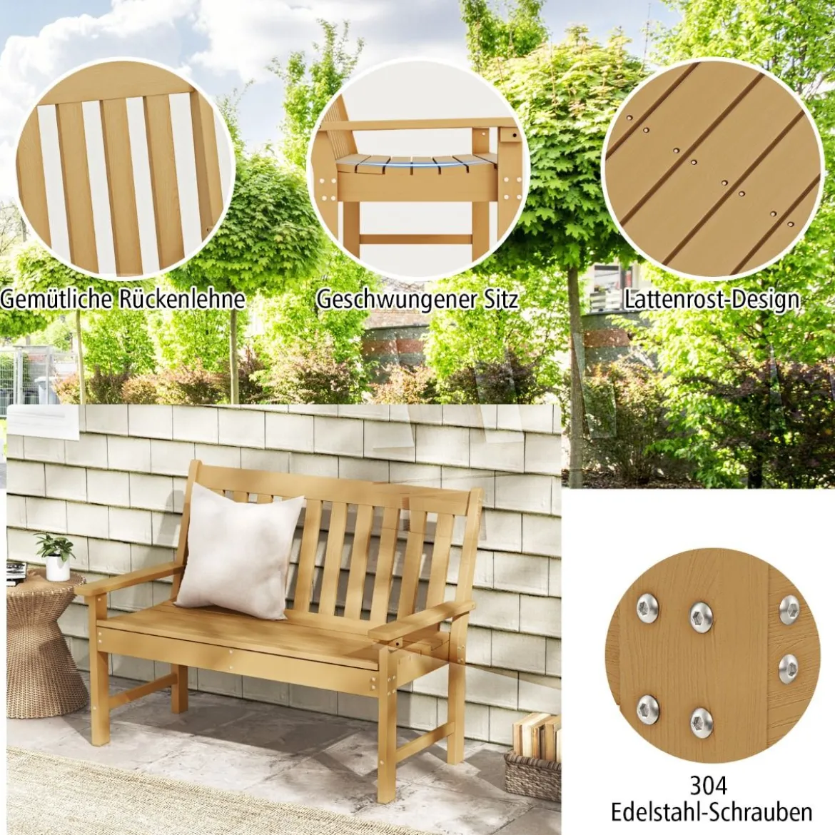 Gartenbank wetterfest Allwetter-Sitzbank aus HDPE Parkbank für 2-3 Sitzer Braun/Schwarz/Grau/Weiß
