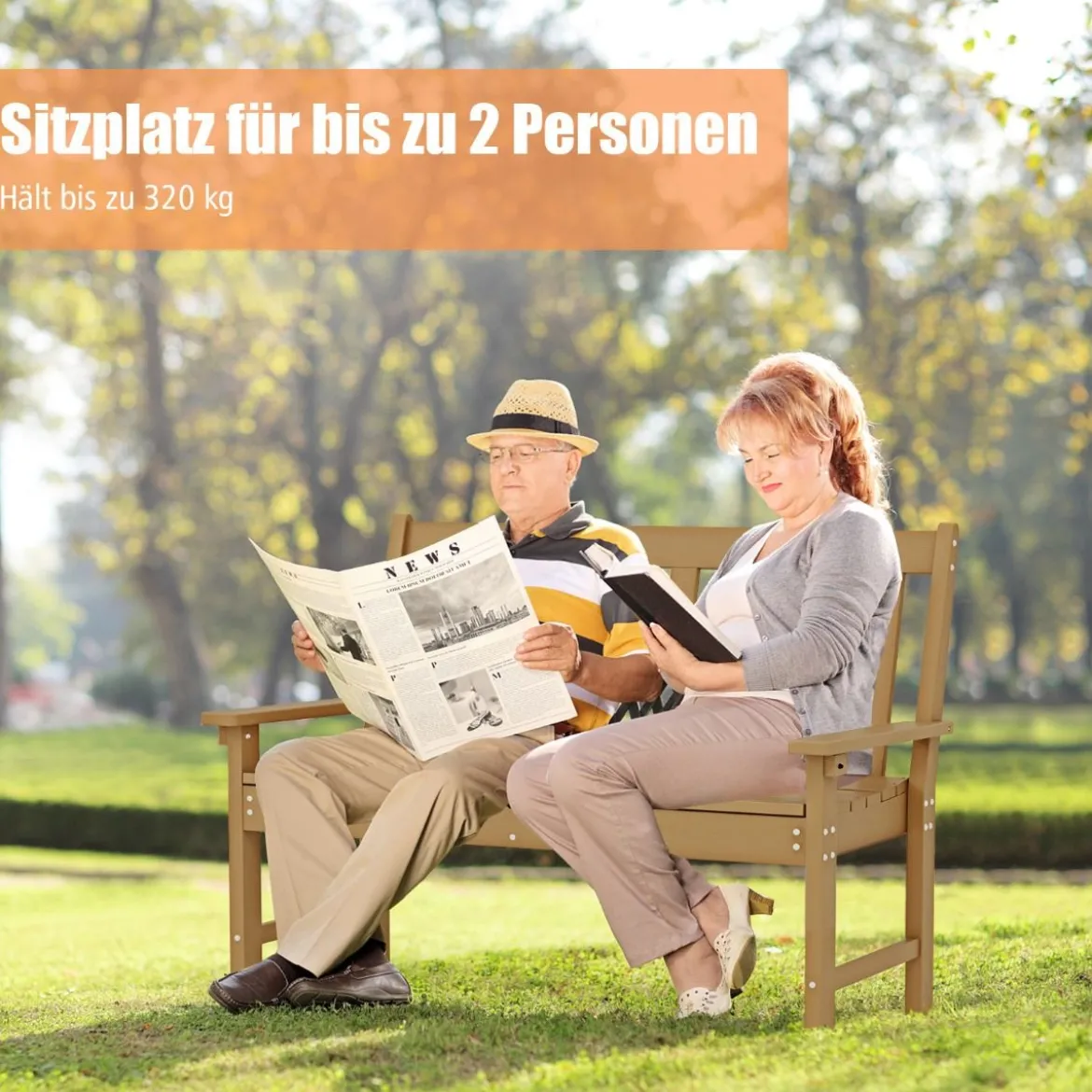 Gartenbank wetterfest Allwetter-Sitzbank aus HDPE Parkbank für 2-3 Sitzer Braun/Schwarz/Grau/Weiß