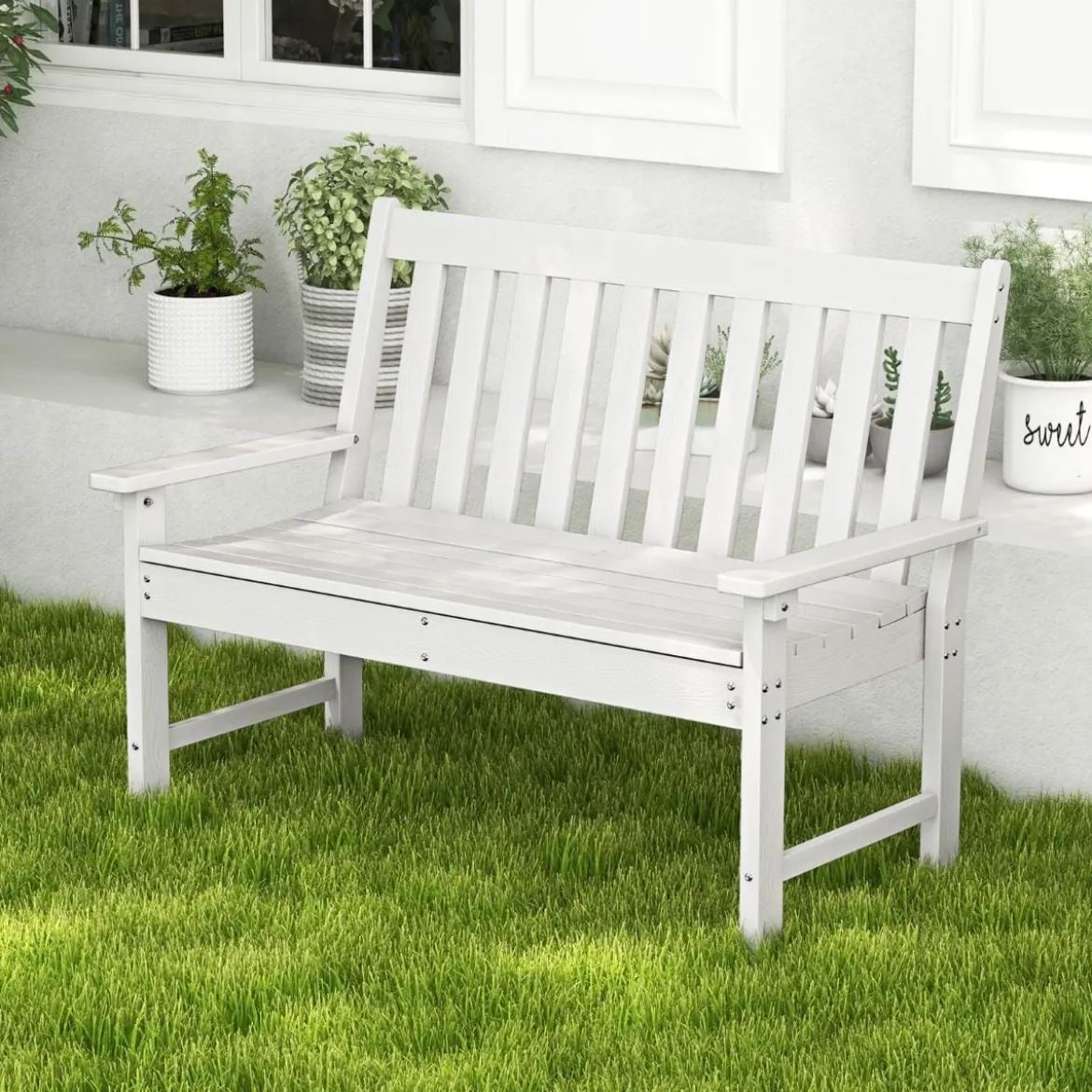 Gartenbank wetterfest Allwetter-Sitzbank aus HDPE Parkbank für 2-3 Sitzer Braun/Schwarz/Grau/Weiß