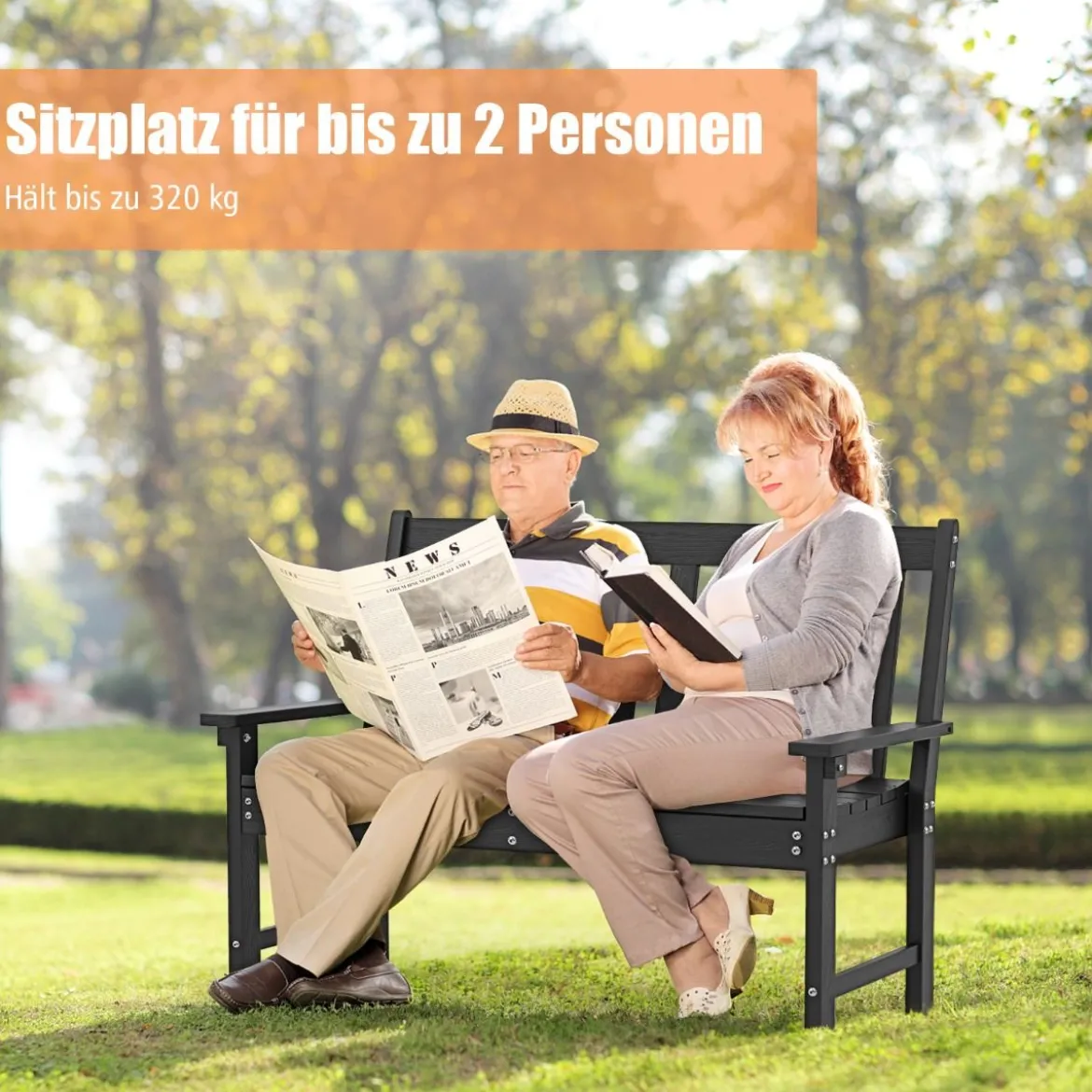 Gartenbank wetterfest Allwetter-Sitzbank aus HDPE Parkbank für 2-3 Sitzer Braun/Schwarz/Grau/Weiß