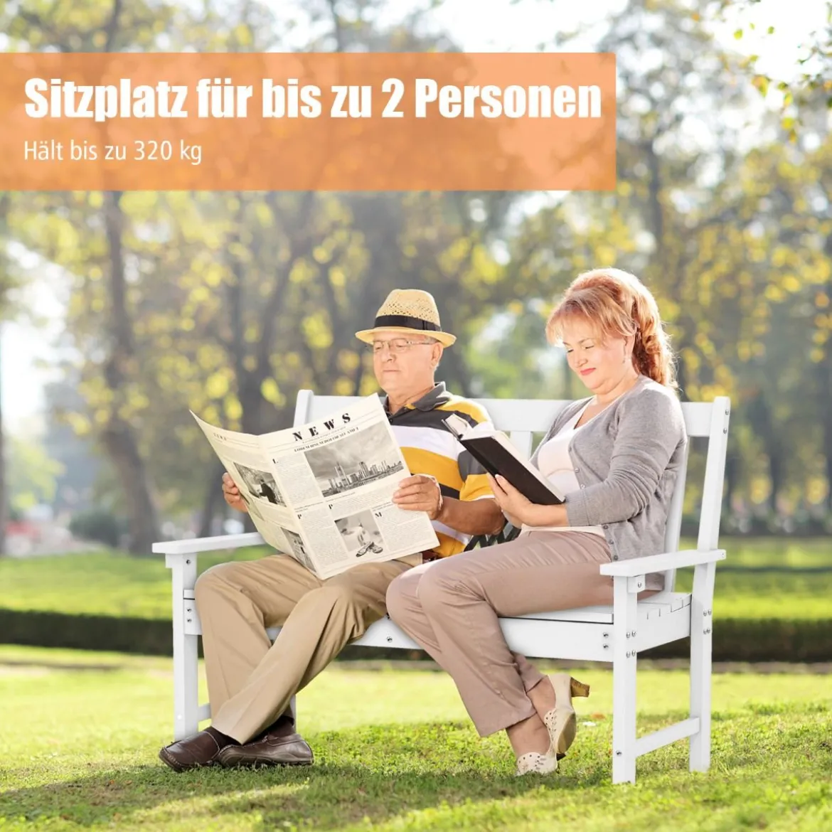 Gartenbank wetterfest Allwetter-Sitzbank aus HDPE Parkbank für 2-3 Sitzer Braun/Schwarz/Grau/Weiß