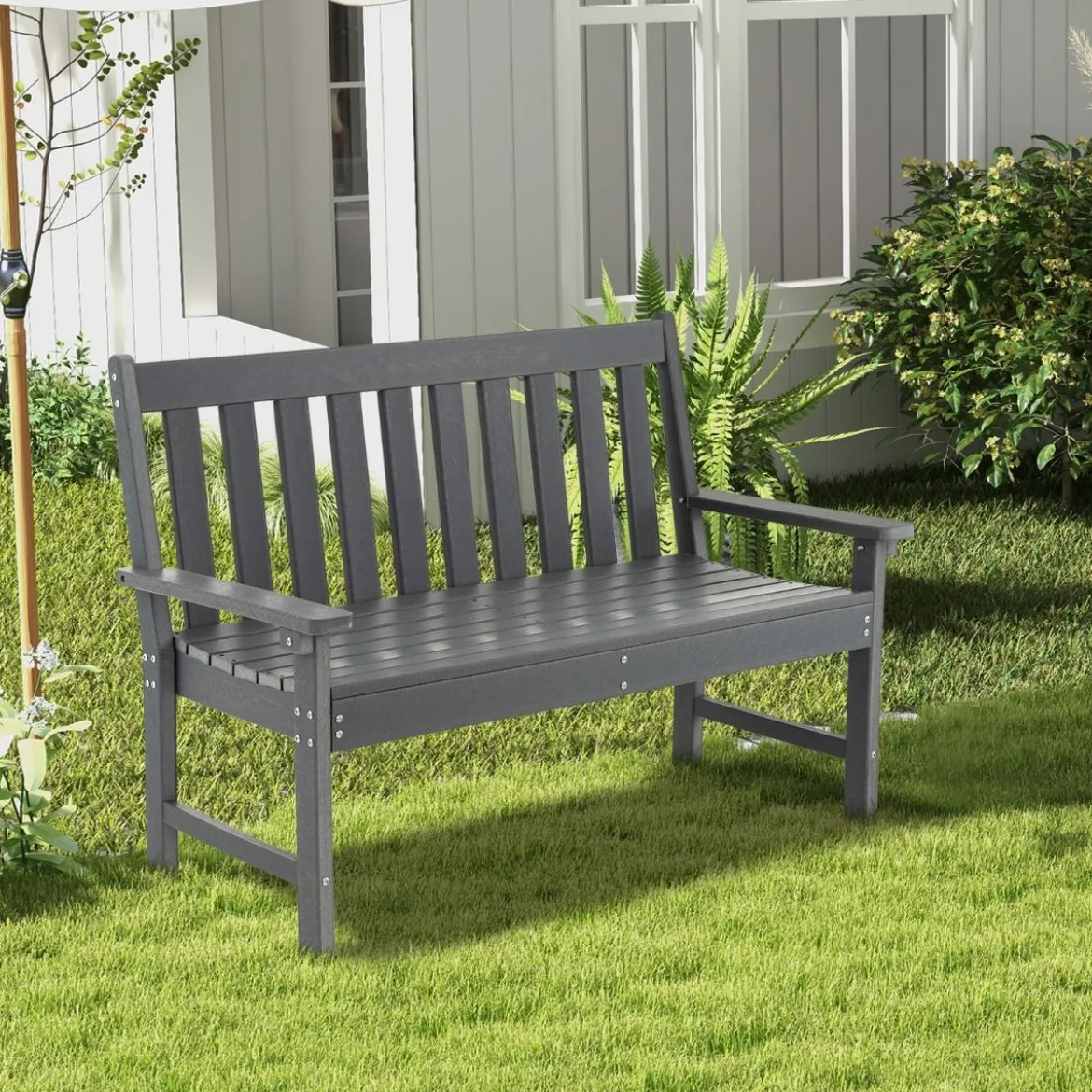 Gartenbank wetterfest Allwetter-Sitzbank aus HDPE Parkbank für 2-3 Sitzer Braun/Schwarz/Grau/Weiß