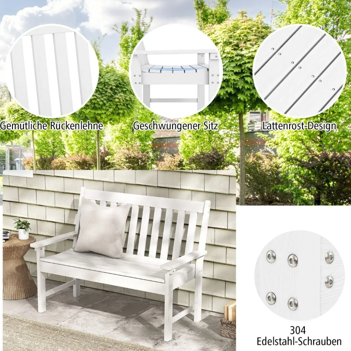 Gartenbank wetterfest Allwetter-Sitzbank aus HDPE Parkbank für 2-3 Sitzer Braun/Schwarz/Grau/Weiß