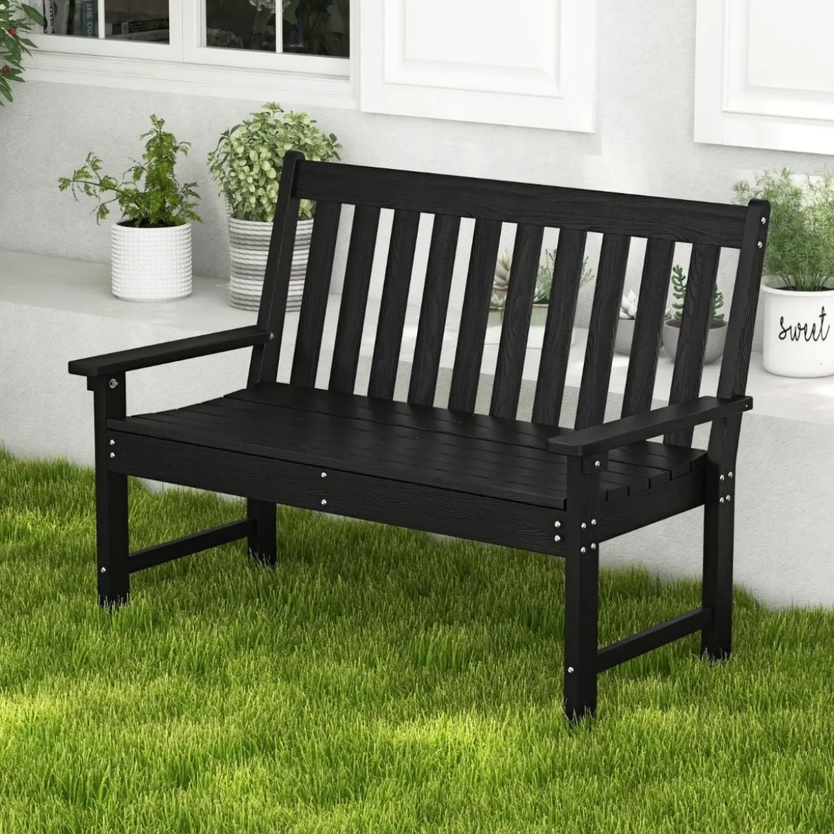 Gartenbank wetterfest Allwetter-Sitzbank aus HDPE Parkbank für 2-3 Sitzer Braun/Schwarz/Grau/Weiß