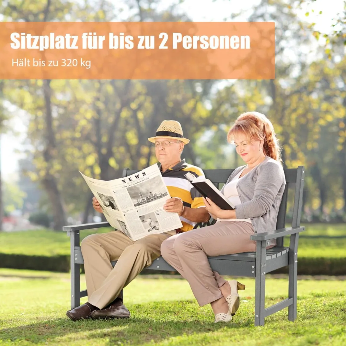 Gartenbank wetterfest Allwetter-Sitzbank aus HDPE Parkbank für 2-3 Sitzer Braun/Schwarz/Grau/Weiß