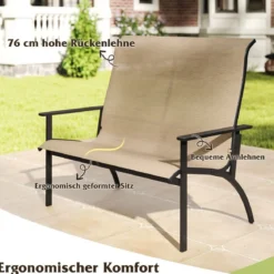 Gartenbank wetterfeste Balkontank mit hoher Rückenlehne & Armlehnen 2-Sitzer Sitzbank bis 400 kg belastbar 120 x 81 x 106 cm