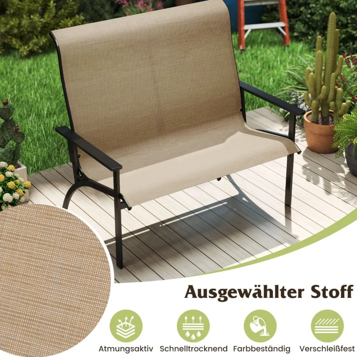 Gartenbank wetterfeste Balkontank mit hoher Rückenlehne & Armlehnen 2-Sitzer Sitzbank bis 400 kg belastbar 120 x 81 x 106 cm