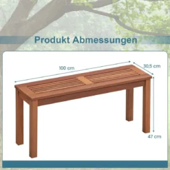 Gartenbank wetterfest 2-Sitzer Sitzbank ohne Rückenlehne Holzbank bis 150 kg 100 x 30,5 x 47 cm