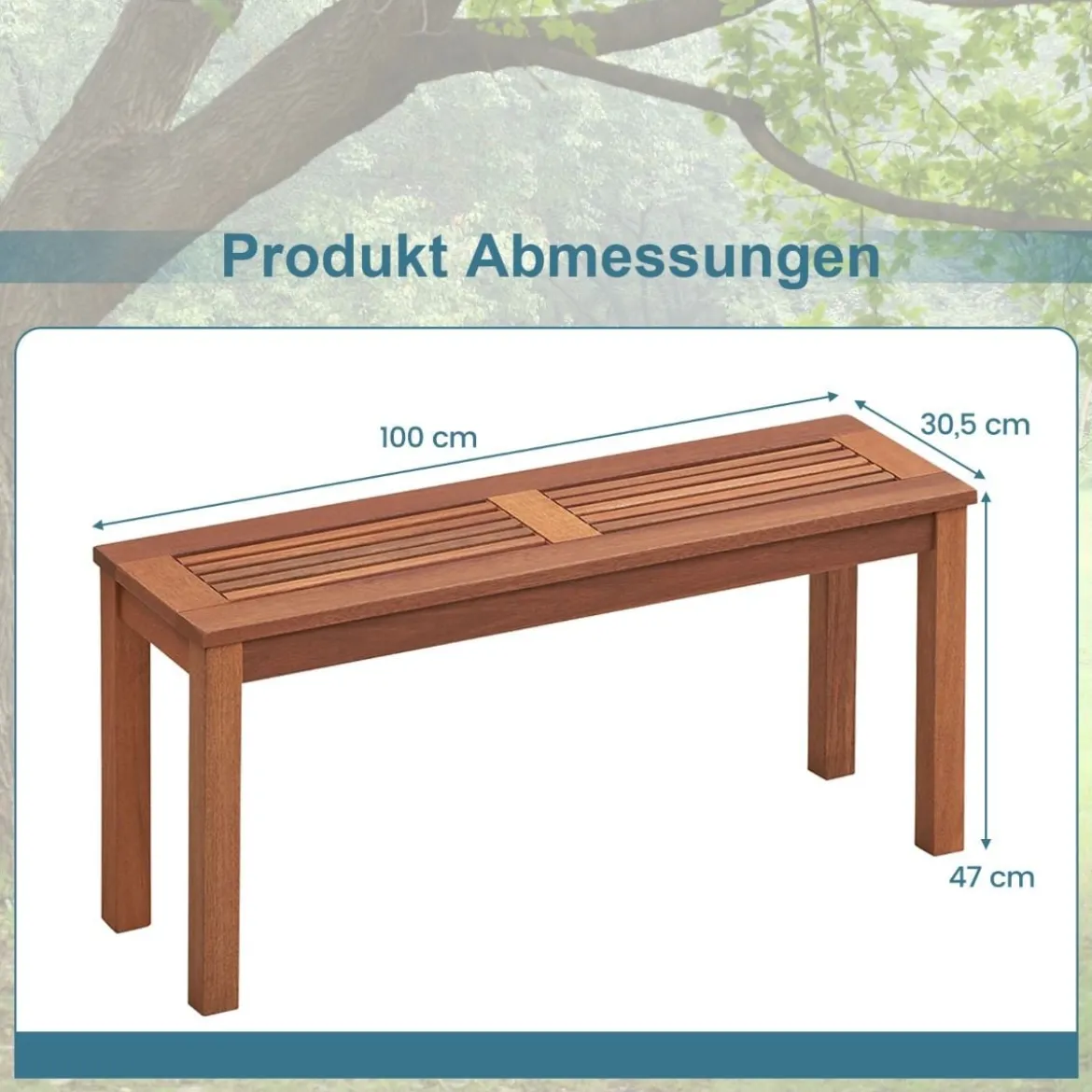 Gartenbank wetterfest 2-Sitzer Sitzbank ohne Rückenlehne Holzbank bis 150 kg 100 x 30,5 x 47 cm