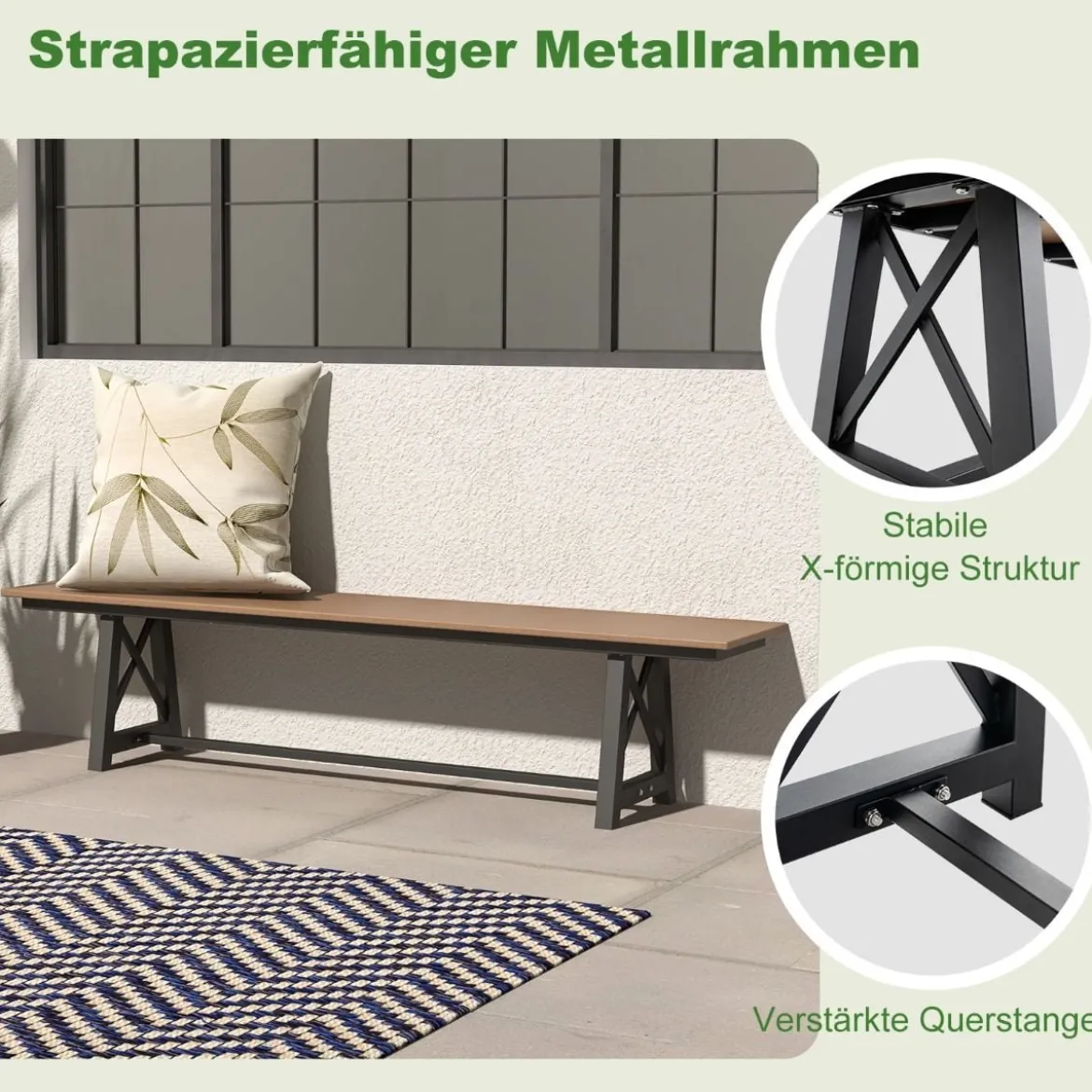 Gartenbank wetterfest 3-Sitzer Sitzbank bis 500 kg belastbar 183 x 35 x 41,5 cm Braun