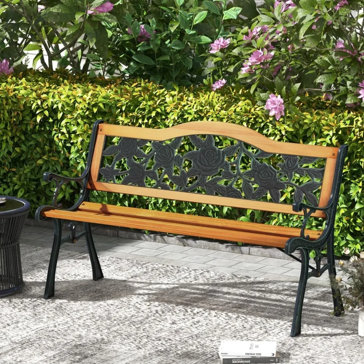 Gartenbank wetterfest 2-Sitzer Sitzbank mit Armlehnen Balkonbank Holzbank 126 x 52 x 76 cm