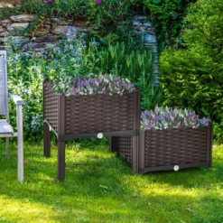 Gartenbeet Erhöhter Pflanzkasten mit 8 Beinen 40,5 x 40,5 x 45 cm Braun