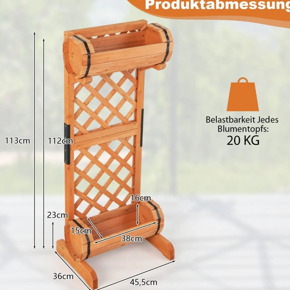 Gartenbeet Hochbeet aus Holz mit Spalier 45,5 x 36 x 113 cm Orange