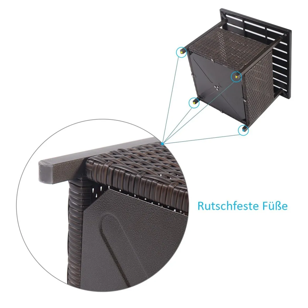 Garten Beistelltisch Rattan Gartentisch mit Schirmloch 55,5 x 55,5 x 46 cm Dunkelbraun