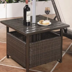Garten Beistelltisch Rattan Gartentisch mit Schirmloch 55,5 x 55,5 x 46 cm Dunkelbraun