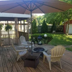 Garten Beistelltisch Rattan Gartentisch mit Schirmloch 55,5 x 55,5 x 46 cm Dunkelbraun