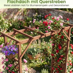 Gartenbogen aus Holz mit 2 Pflanzkästen Rosenbogen mit Rankgitter 208 x 55 x 220 cm