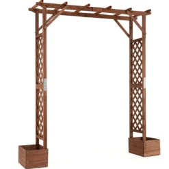 Gartenbogen aus Holz mit 2 Pflanzkästen Rosenbogen mit Rankgitter 208 x 55 x 220 cm