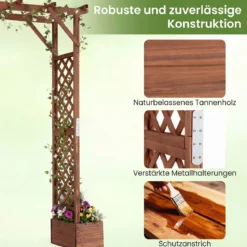 Gartenbogen aus Holz mit 2 Pflanzkästen Rosenbogen mit Rankgitter 208 x 55 x 220 cm