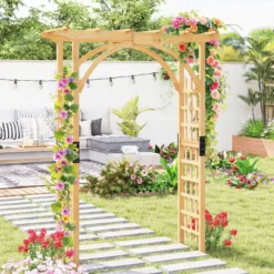 Gartenbogen aus Holz Rosenbogen für Kletterpflanzen Eleganter Hochzeitsbogen Natur