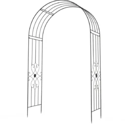 Gartenbogen Metall Rosenbogen mit 4 Erdspieß Rosengitter für Kletterpflanzen & Rosen 144 x 51 x 222 cm Schwarz