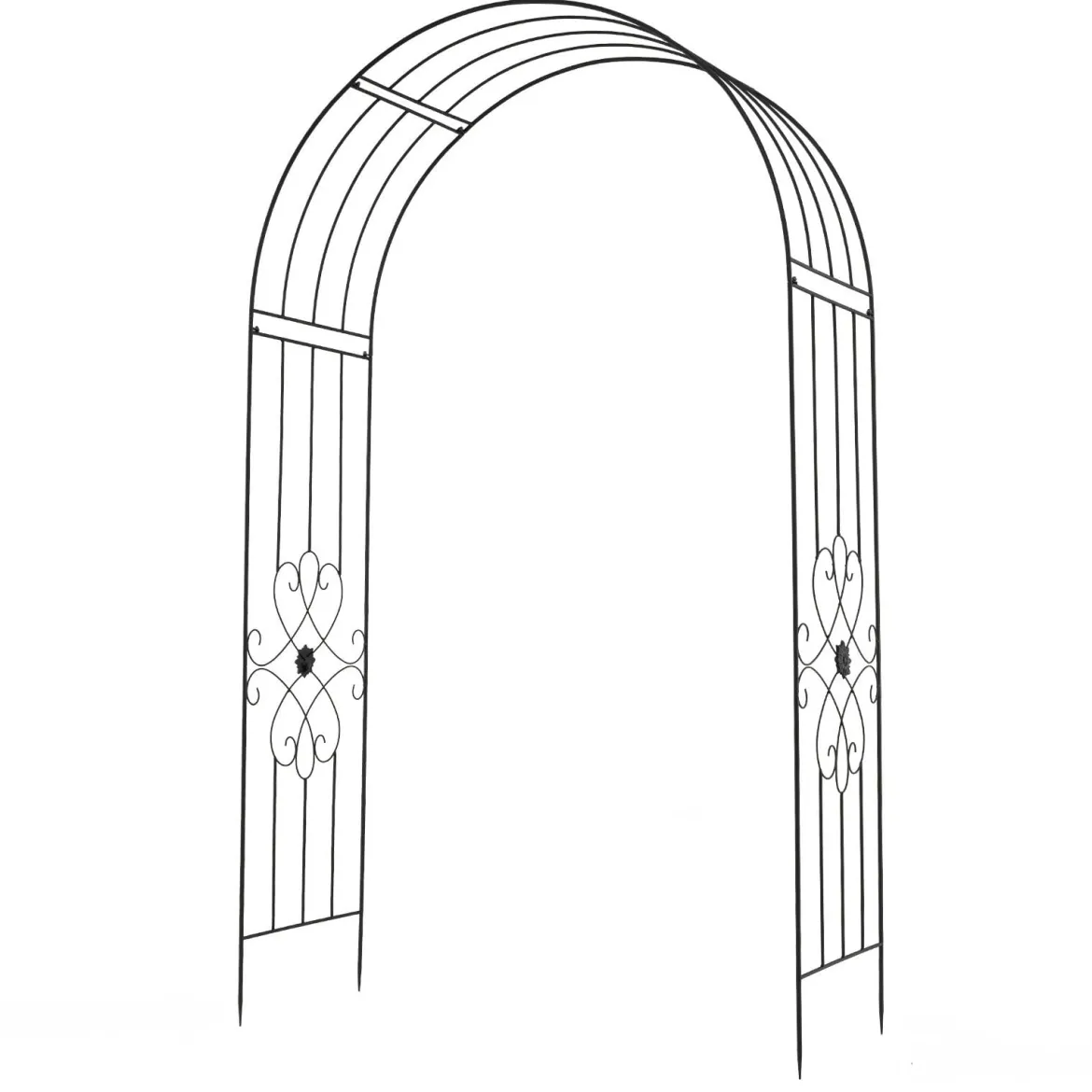 Gartenbogen Metall Rosenbogen mit 4 Erdspieß Rosengitter für Kletterpflanzen & Rosen 144 x 51 x 222 cm Schwarz