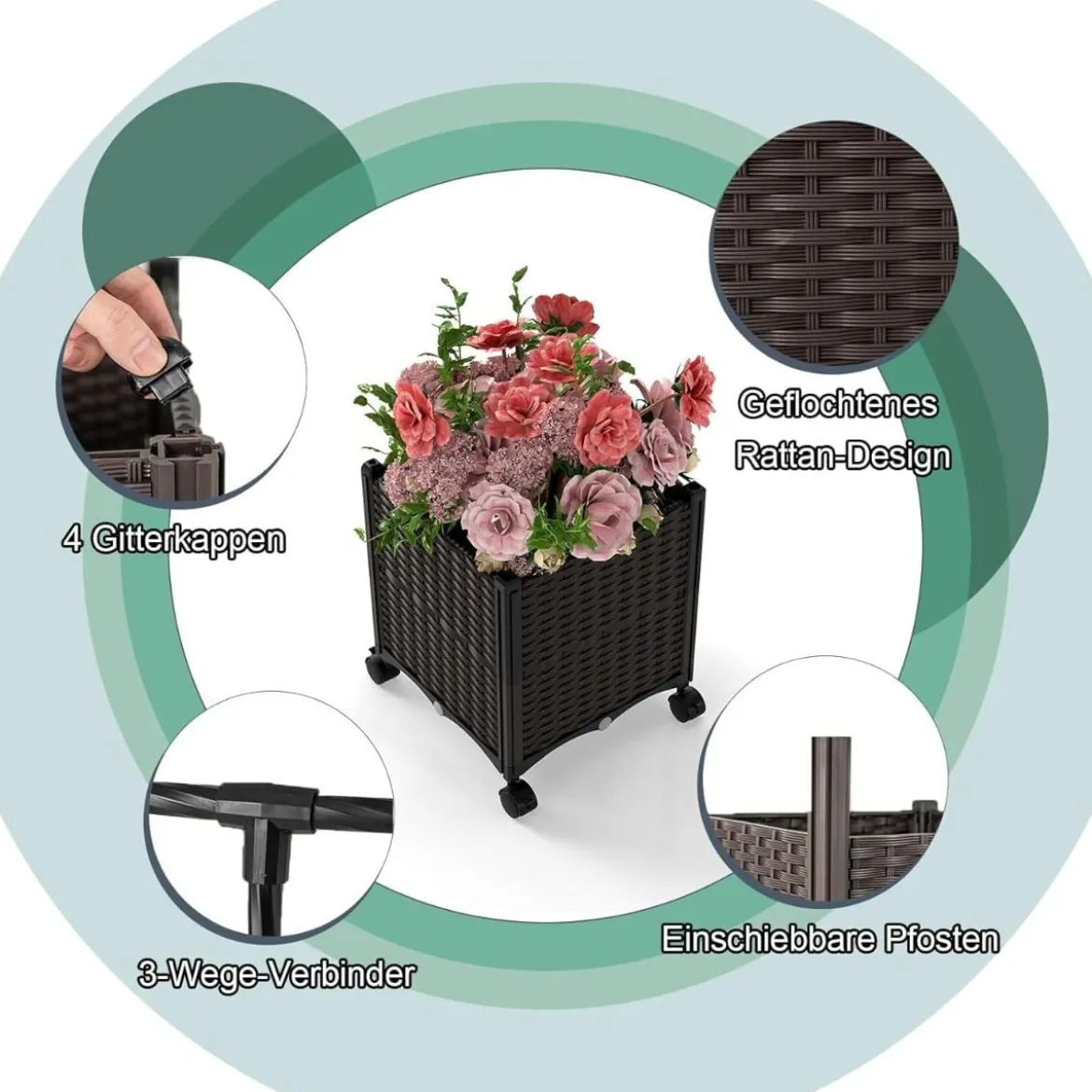 Gartenbogen Spalier mit 2 Pflanzkästen Outdoor Pergola Rankbogen Metall Deko Bogen