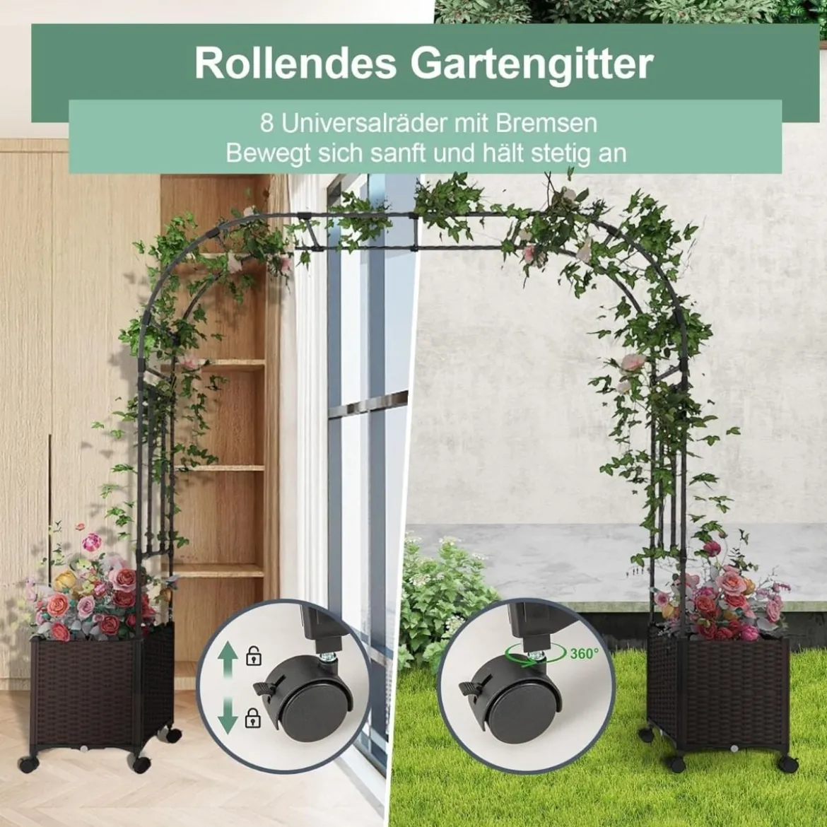 Gartenbogen Spalier mit 2 Pflanzkästen Outdoor Pergola Rankbogen Metall Deko Bogen