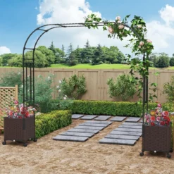 Gartenbogen Spalier mit 2 Pflanzkästen Outdoor Pergola Rankbogen Metall Deko Bogen