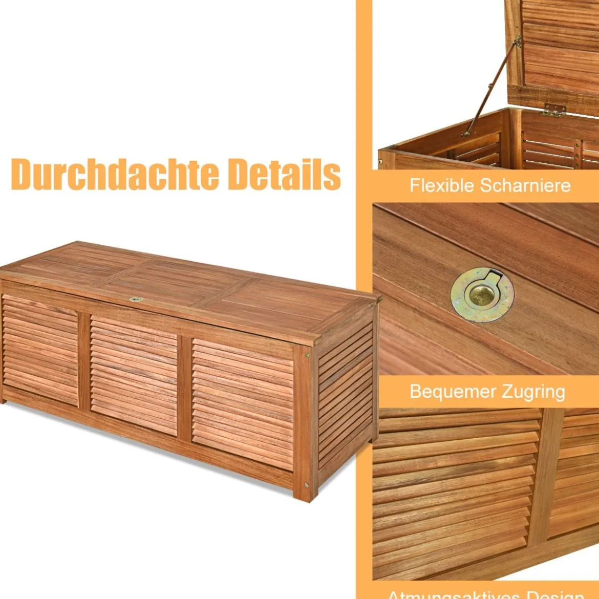 Gartenbox Aufbewahrungsbox für Garten und Hinterhof Akazienholz 120x45x45cm