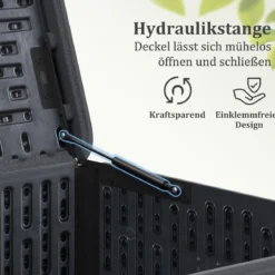 Gartenbox 378 L Auflagenbox Wasserdicht für Garten mit Abschließbarem Deckel Aufbewahrungsbox für Kissen Grau