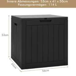 Gartenbox mit 114 L Kapazität abschließbarem Deckel & integrierten Griffen Schwarz