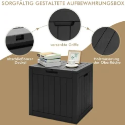 Gartenbox mit 114 L Kapazität abschließbarem Deckel & integrierten Griffen Schwarz