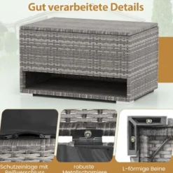 Gartenbox mit Schuhregal Polyrattan Auflagenbox Wetterfest mit Schutzliner & Deckel 186L 95 x 60 x 58 cm Grau